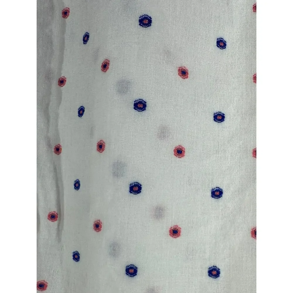 Talbots Button Up Shirt Size Medium White Pink Blue Embroidered Dots 100% Cotton